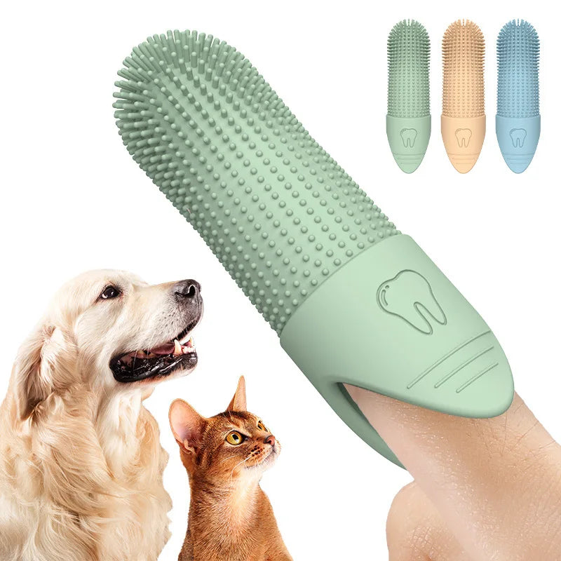 360° Cleaning, Food Grade Silicone Finger Toothbrush for Dogs & Cats Dental Care
