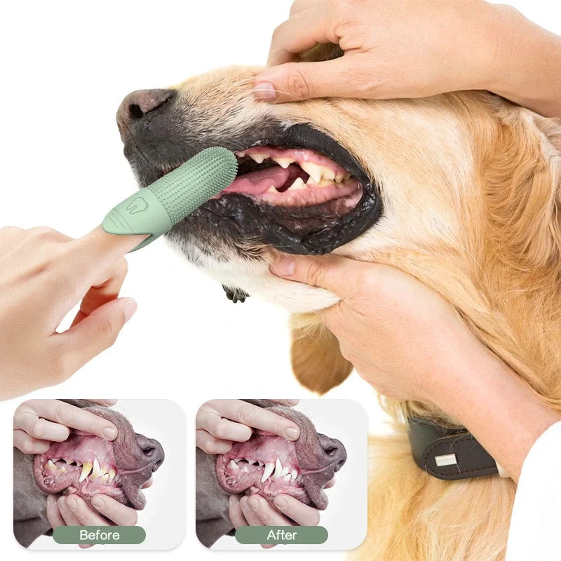 360° Cleaning, Food Grade Silicone Finger Toothbrush for Dogs & Cats Dental Care