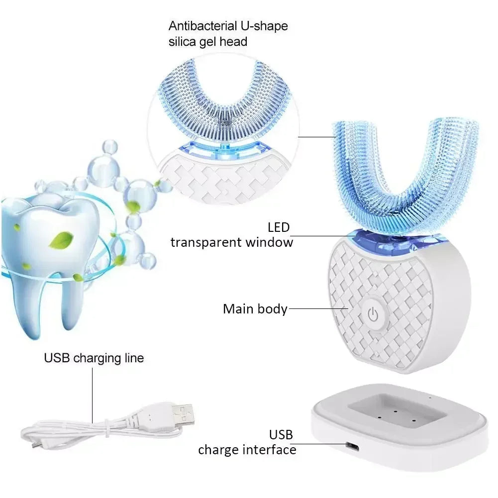 Ultrasonic Electric Toothbrush For Adults, Automatic Toothbrush U-Shaped with Teeth Whitening IPX7/ Waterproof