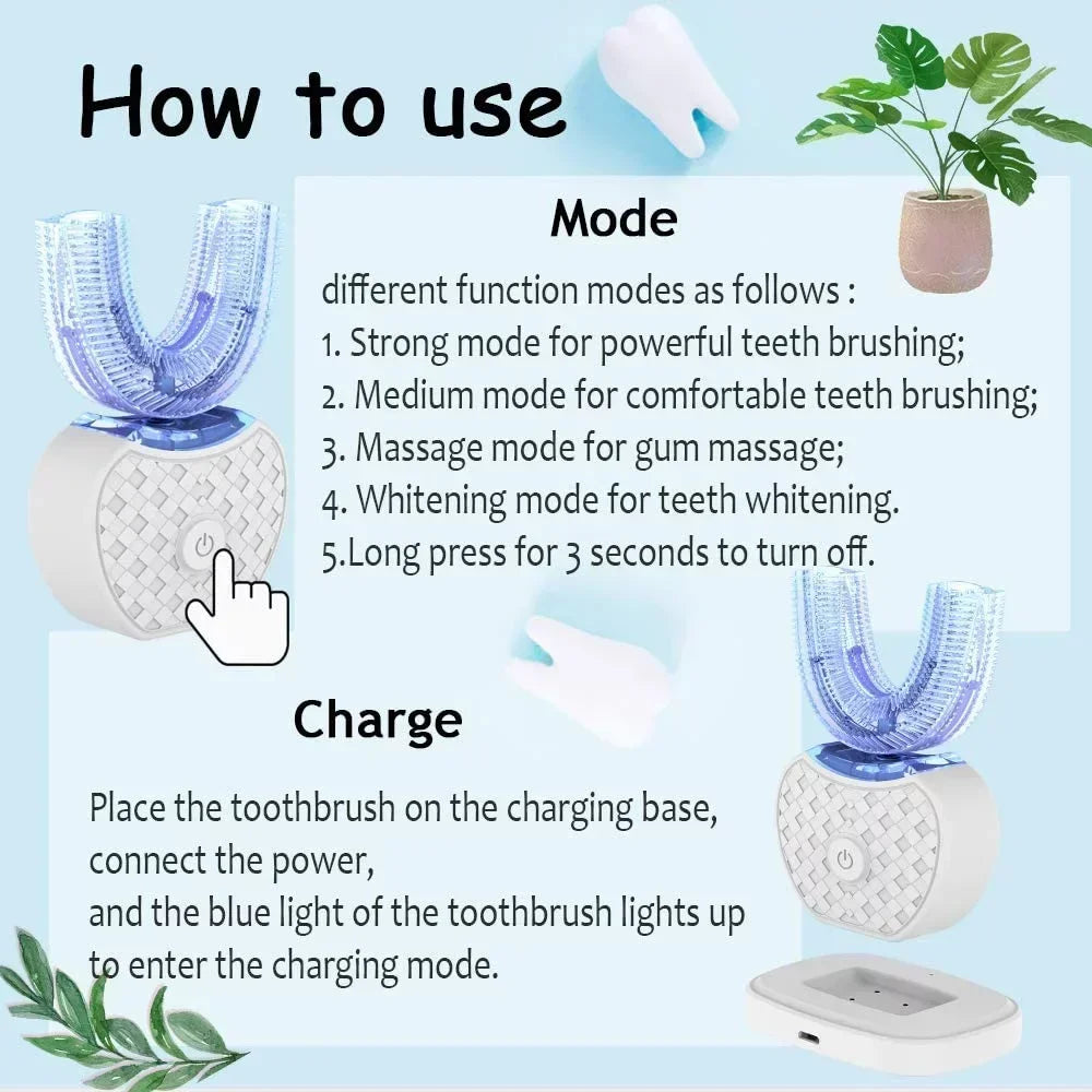 Ultrasonic Electric Toothbrush For Adults, Automatic Toothbrush U-Shaped with Teeth Whitening IPX7/ Waterproof