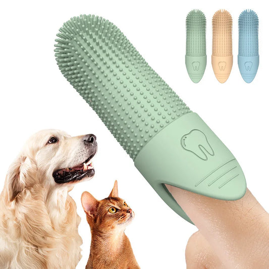 360° Cleaning, Food Grade Silicone Finger Toothbrush for Dogs & Cats Dental Care