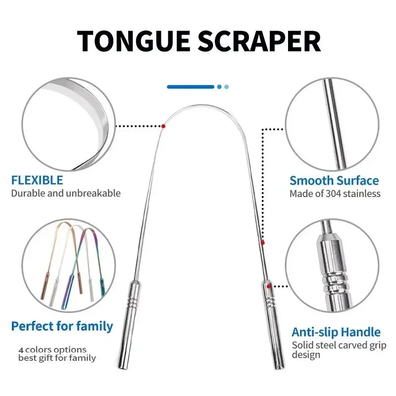 👅 Stainless Steel Tongue Scraper (4 Colors) – Fresh Breath & Oral Hygiene Made Simple