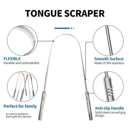 👅 Stainless Steel Tongue Scraper (4 Colors) – Fresh Breath & Oral Hygiene Made Simple