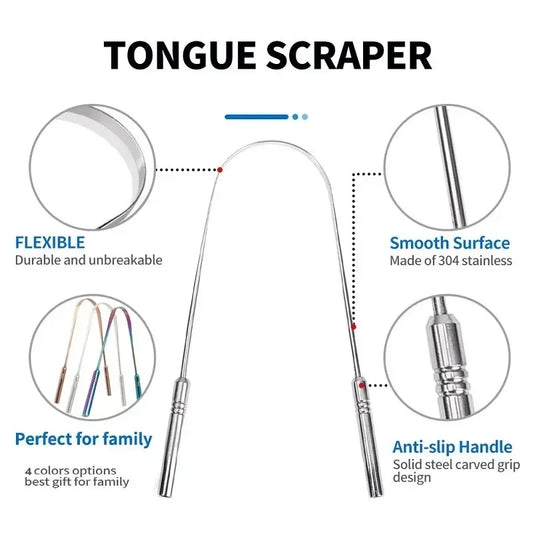 👅 Stainless Steel Tongue Scraper (4 Colors) – Fresh Breath & Oral Hygiene Made Simple