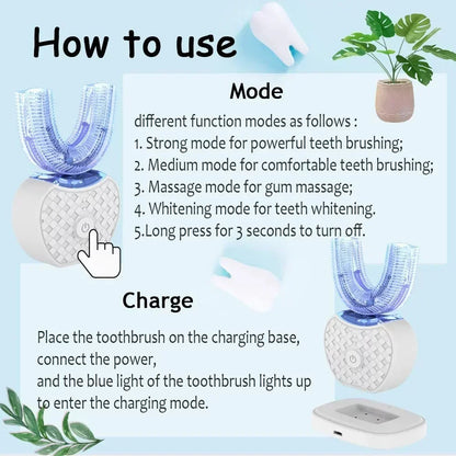 Ultrasonic Electric Toothbrush For Adults, Automatic Toothbrush U-Shaped with Teeth Whitening IPX7/ Waterproof
