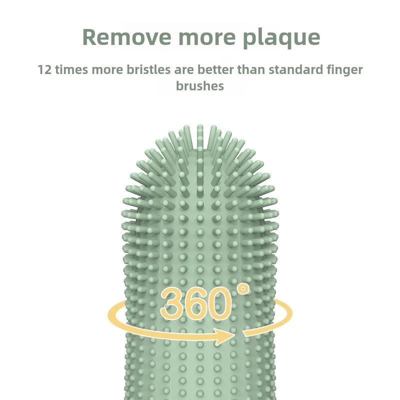 360° Cleaning, Food Grade Silicone Finger Toothbrush for Dogs & Cats Dental Care