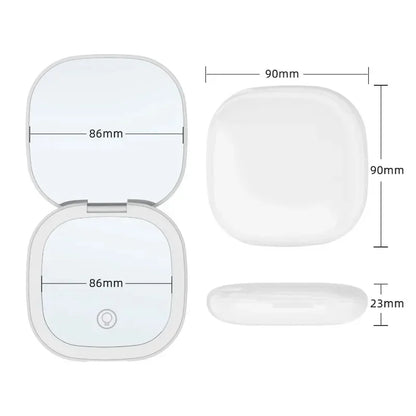 Portable Hand Held Pocket Makeup Mirror 2X magnifying with LED light capabilities.