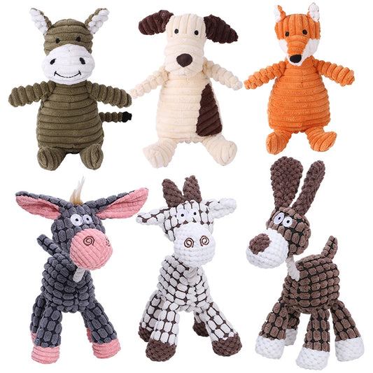 Plush High-Quality Dog Toy, Animal Shaped Bite Resistant Squeaky Corduroy Dog Toys